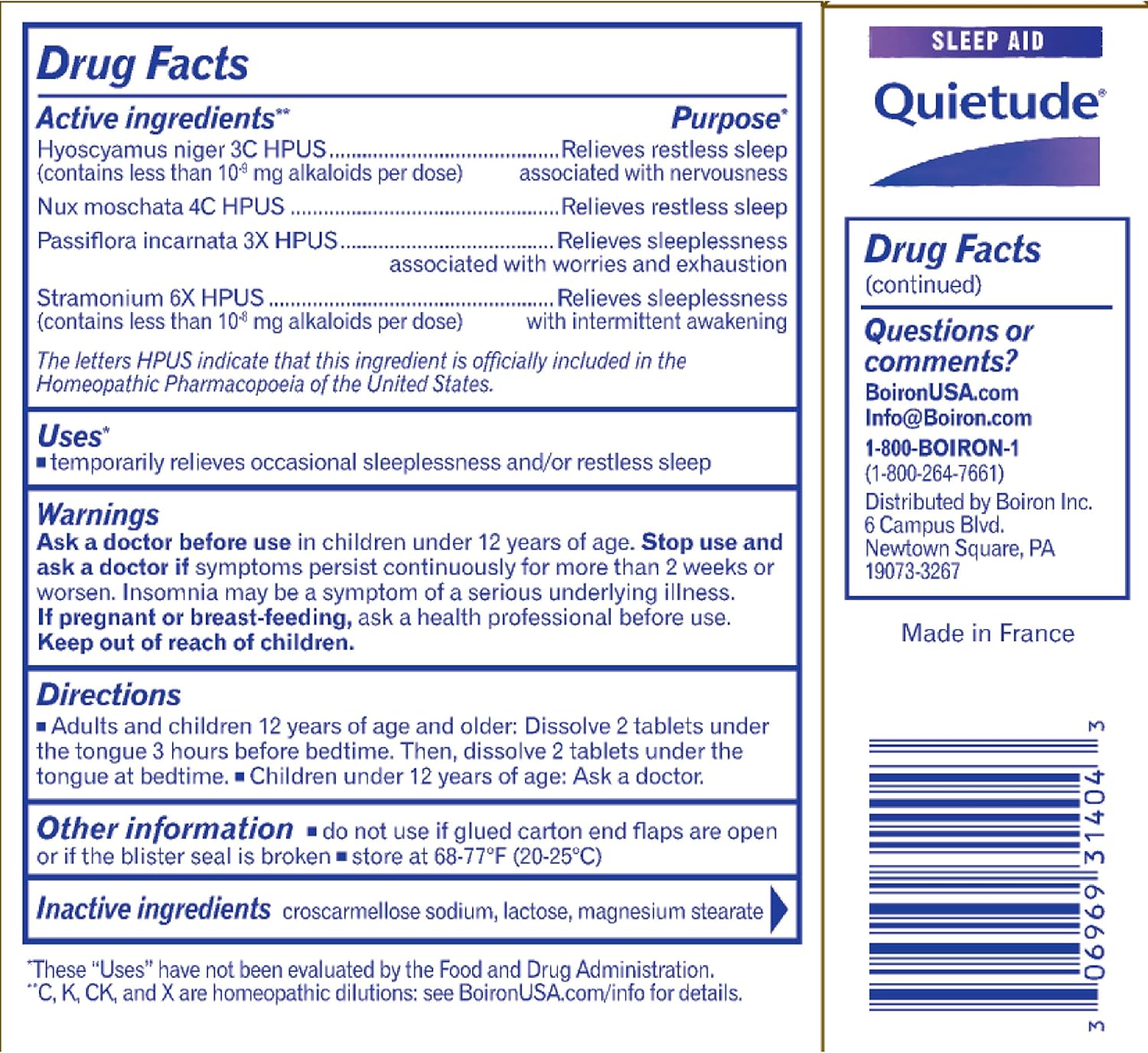 Boiron Quietude Homeopathic Medicine, Sleep Aid, 60 Count: Health & Personal Care