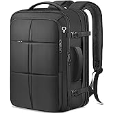 tazbuzo Travel Backpack, Extra Large 50L Flight Approved Carry on Backpack, Expandable Waterproof Business Suitcase Daypack Big Bag Fits 18.4 Inch Laptop, Black