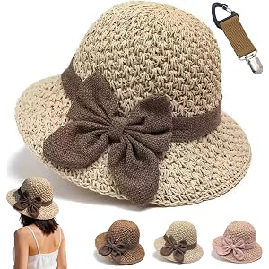 Women Straw Sun Hat, 2026 New Foldable Wide Brim Beach Hat, Straw Summer Hat with Bow, Straw Hats for Vacation Travel Outdoor