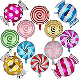 Sweet Candy Balloon Set Candies Theme Swirl Helium Mylar Foil Balloons Party Birthday Decor Supplies Round Daughters 12 Pcs C