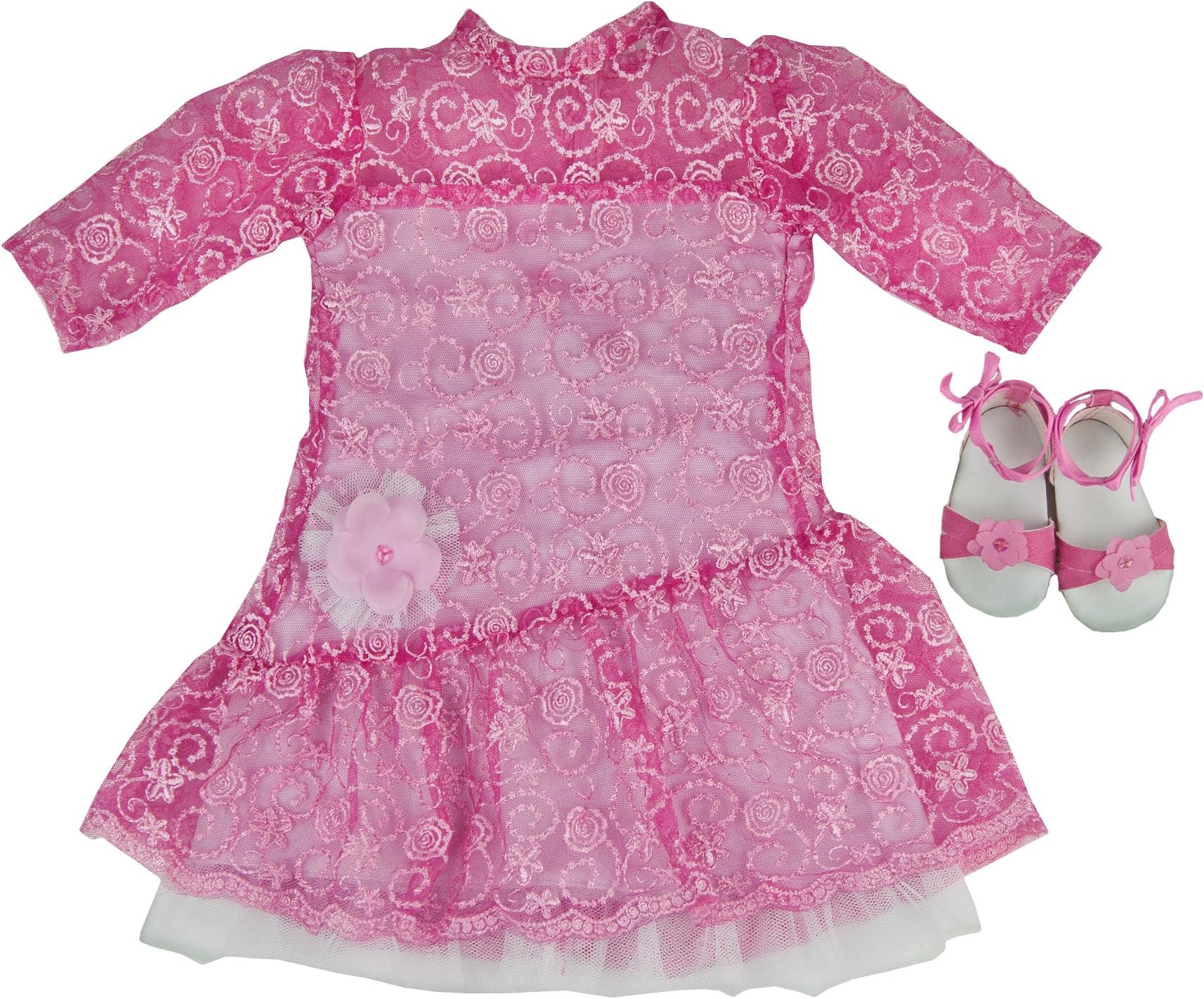 ASK AMY DOLL Clothes for 22 Inch Beautiful Sheer Pink Baby Doll Dress Outfits with Flower Design Sandals