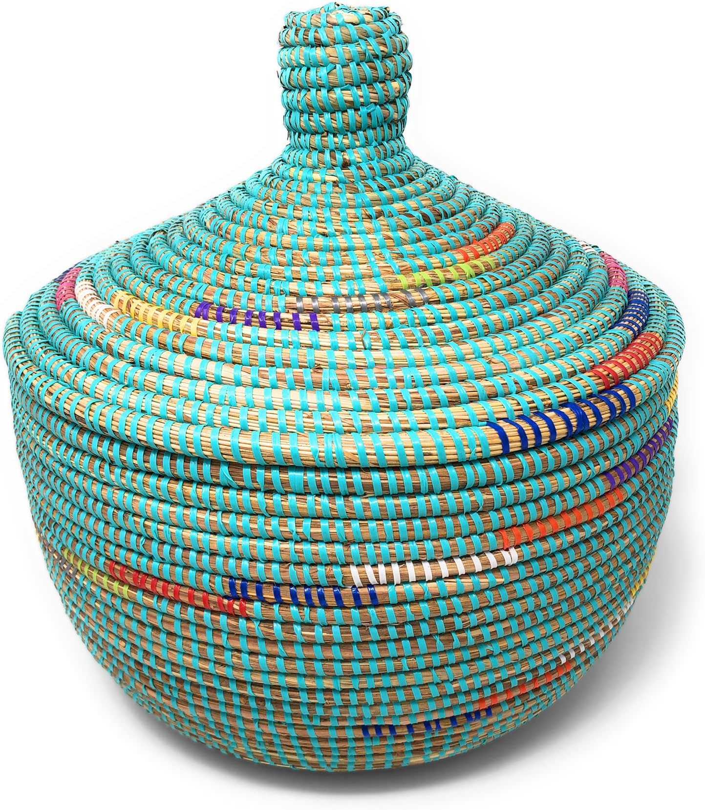 African Fair Trade Handwoven Lidded Warming Basket, Prism/Multi
