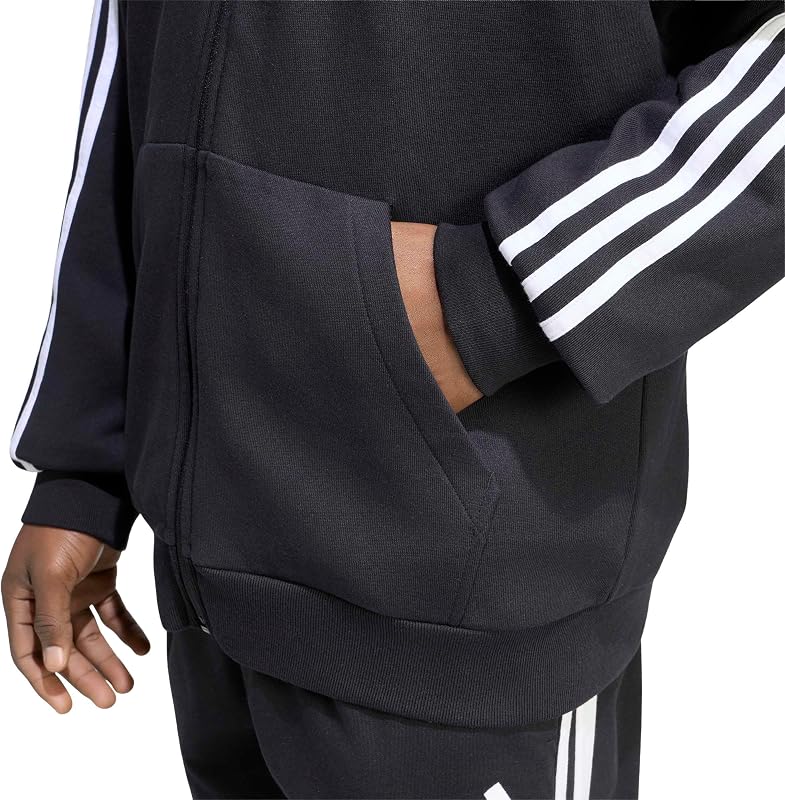Herren Essentials 3-Stripes French Terry Full-Zip Hoodie Sweatshirt, Black/White, M — Foto 5 von 6