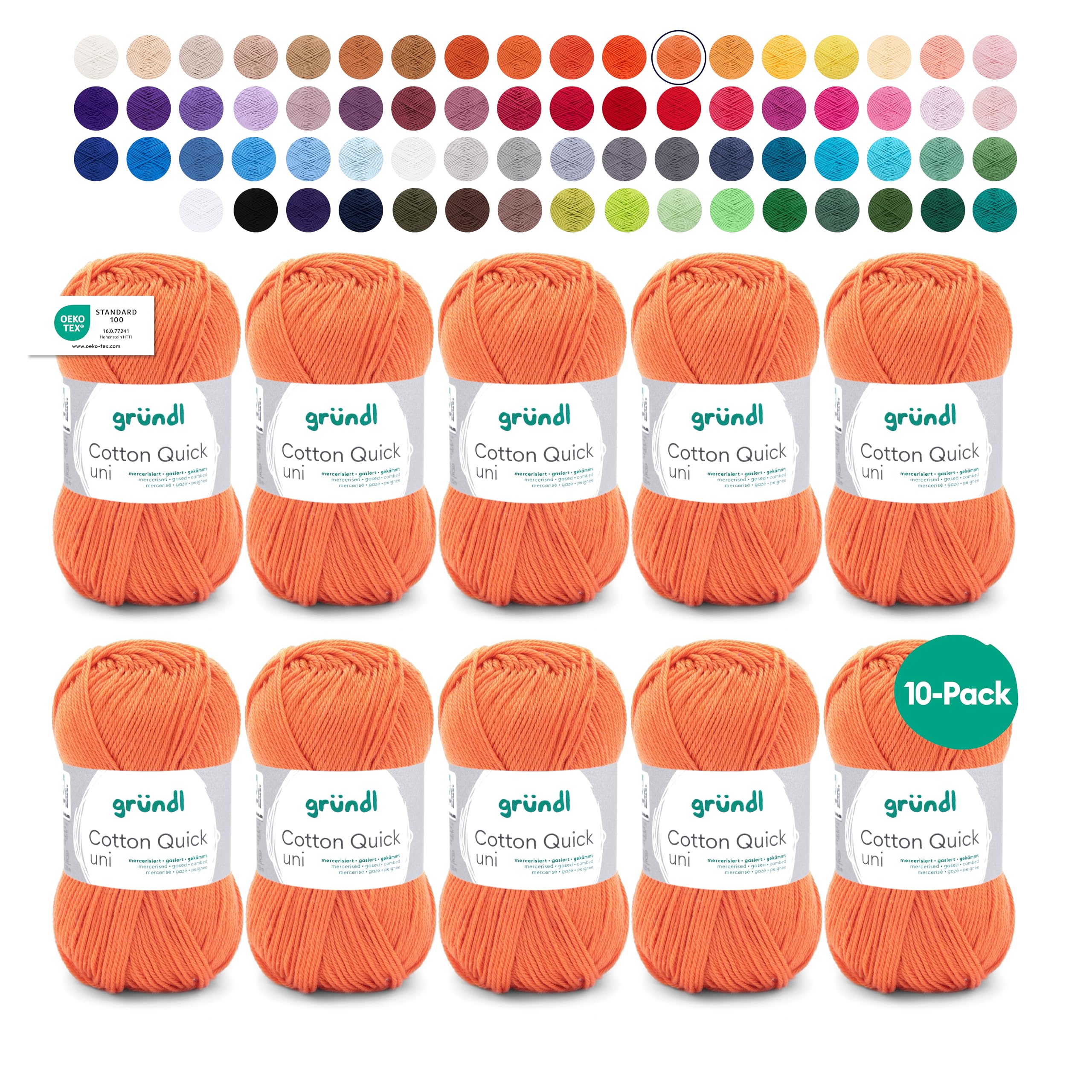 Gründl Wool Cotton Quick Plain - Thin Wool for Crocheting - Knitting Yarn - Crochet Yarn - Shiny and Skin Friendly - 100% Cotton - 10 Balls 50 g / 125 m - Needle Size 3-4 - Orange 2