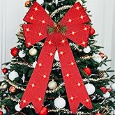Zeyune 21.6 x 15.7 Inch Large Lighted Christmas Bows Red, Big Red Bow with Light Glitter Sparkly for Christmas Decorations Indoor Outdoor, Xmas Decor for Wreath Fence Stairs Fireplace Front Door