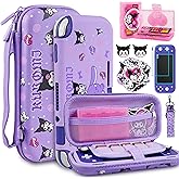 TIKOdirect Carrying Case for Switch Lite, Pretty Shockproof Portable Travel Bag with Soft Protective Case, Screen Protectors, Cute Thumb Grips Caps and Game Card Shell, Purple