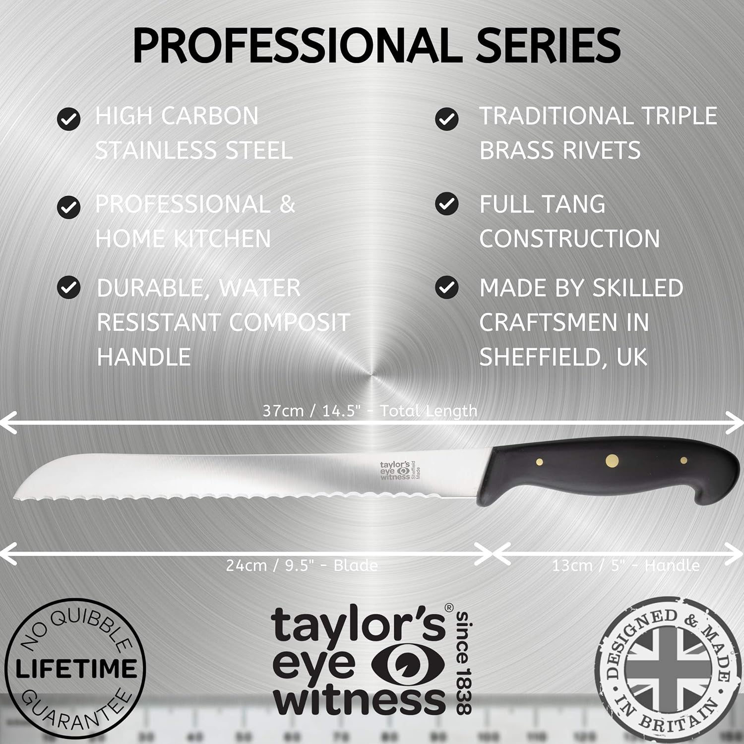 Taylors Eye Witness Professional Series British Made Serrated Bread Knife, 23cm Toothed Edge with an Ultra Fine - Image 3
