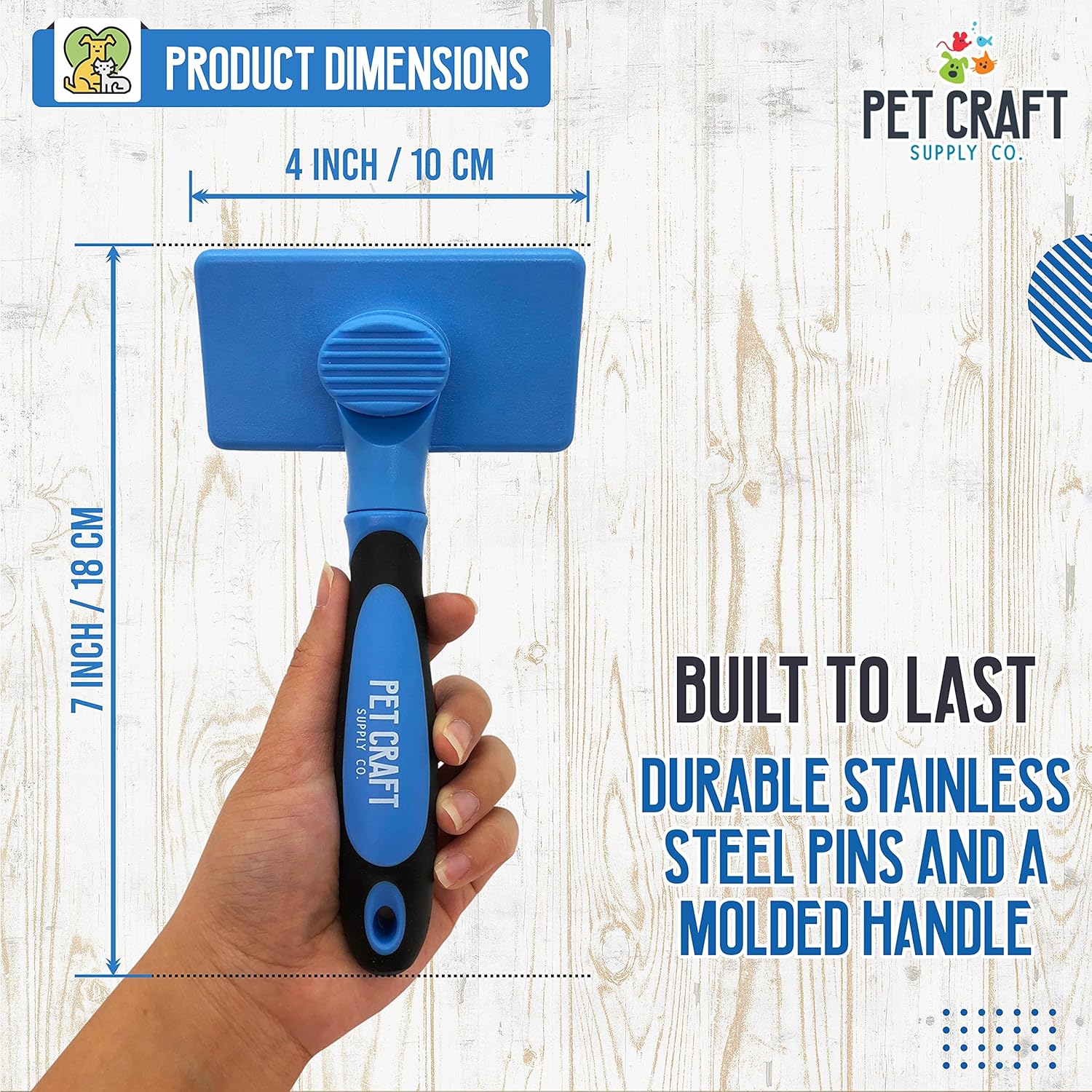 Pet Craft Supply Self Cleaning Grooming Slicker Pet Brush for Cats and Dogs Short Long Haired Fur Small Medium Large Metal Pin Bristle Comb Undercoat DeShedding DeMatting Detangler Puppy Kitten