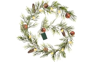 GODKOL Pine Christmas Garland with Lights, 6FT 20 LED Battery Operated Prelit Garland, Lighted Garland for Christmas Holiday Mantel Wedding Party Indoor Decoration