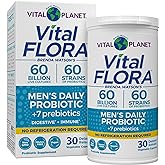Vital Planet - Vital Flora Probiotics for Men, 60 Billion CFU, 60 Diverse Strains, 7 Organic Prebiotics, Men’s Daily Shelf Stable Probiotic for Immune Support, Gas Relief, Digestive Health 30 Capsules