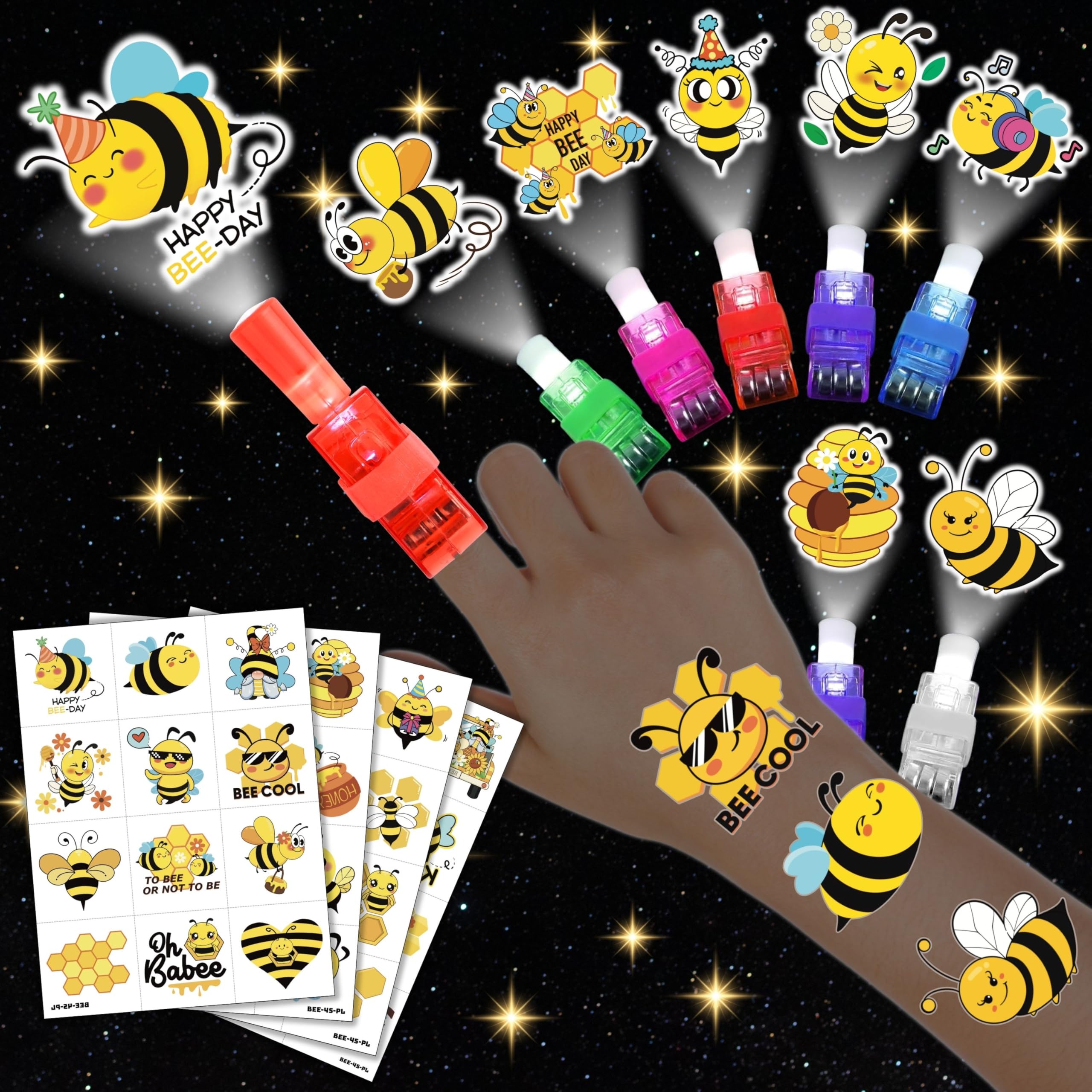 Photo 1 of ***MISSING PARTS***
72 PCS Bee Party Favors – 48 PCS Luminous Tattoos & 24 PCS LED Finger Lights Combo – Birthday Goodie Bag Fillers, Party Supplies, Gifts Light Up Toys Glow In The Dark for Boys and Girls