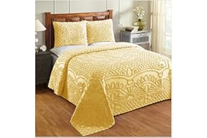 Better Trends Twin Size Bedspread Set, 100% Cotton Chenille Tufted Yellow Medallion Bedspreads Soft Lightweight, All Season Bed Spread, 1 Standard Sham