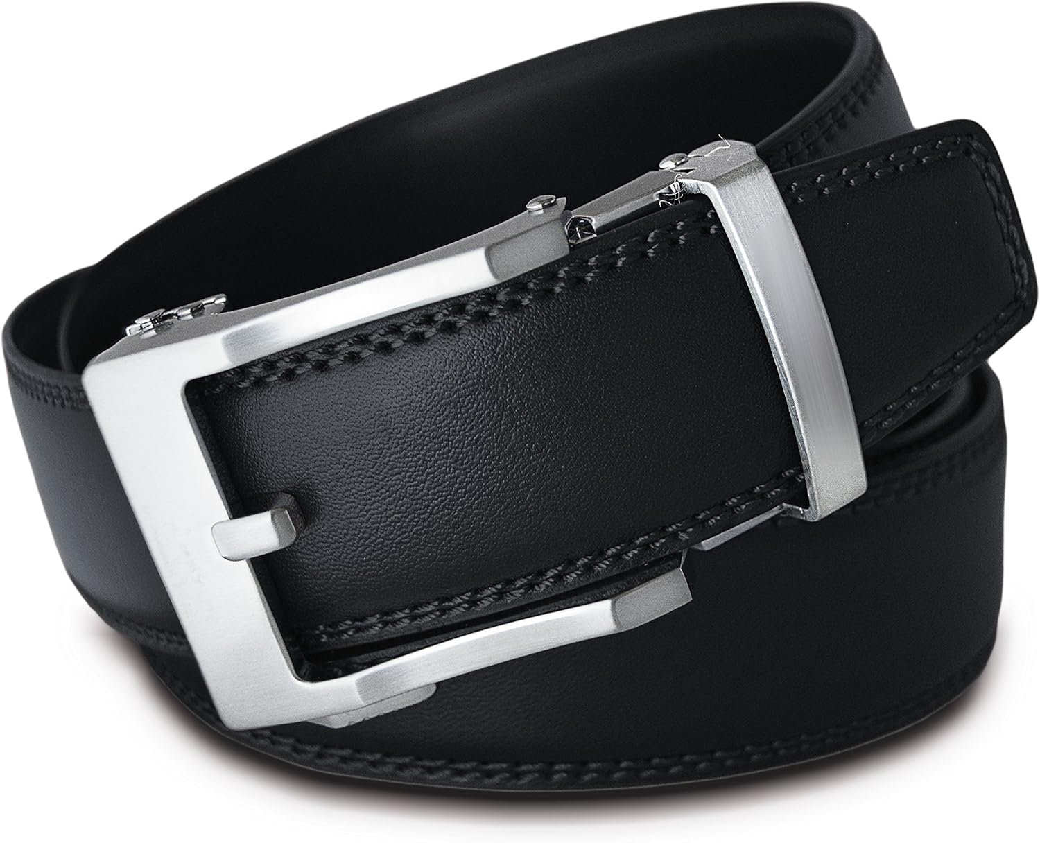 Men's Leather Ratchet Click Belt Style 2 Matte Silver Buckle with