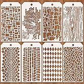 JSRQT 8 Pcs Mixed Texture Layering Painting Stencils for DIY Arts,Reusable Leopard Brick Painting Templates for Scrapbooking,