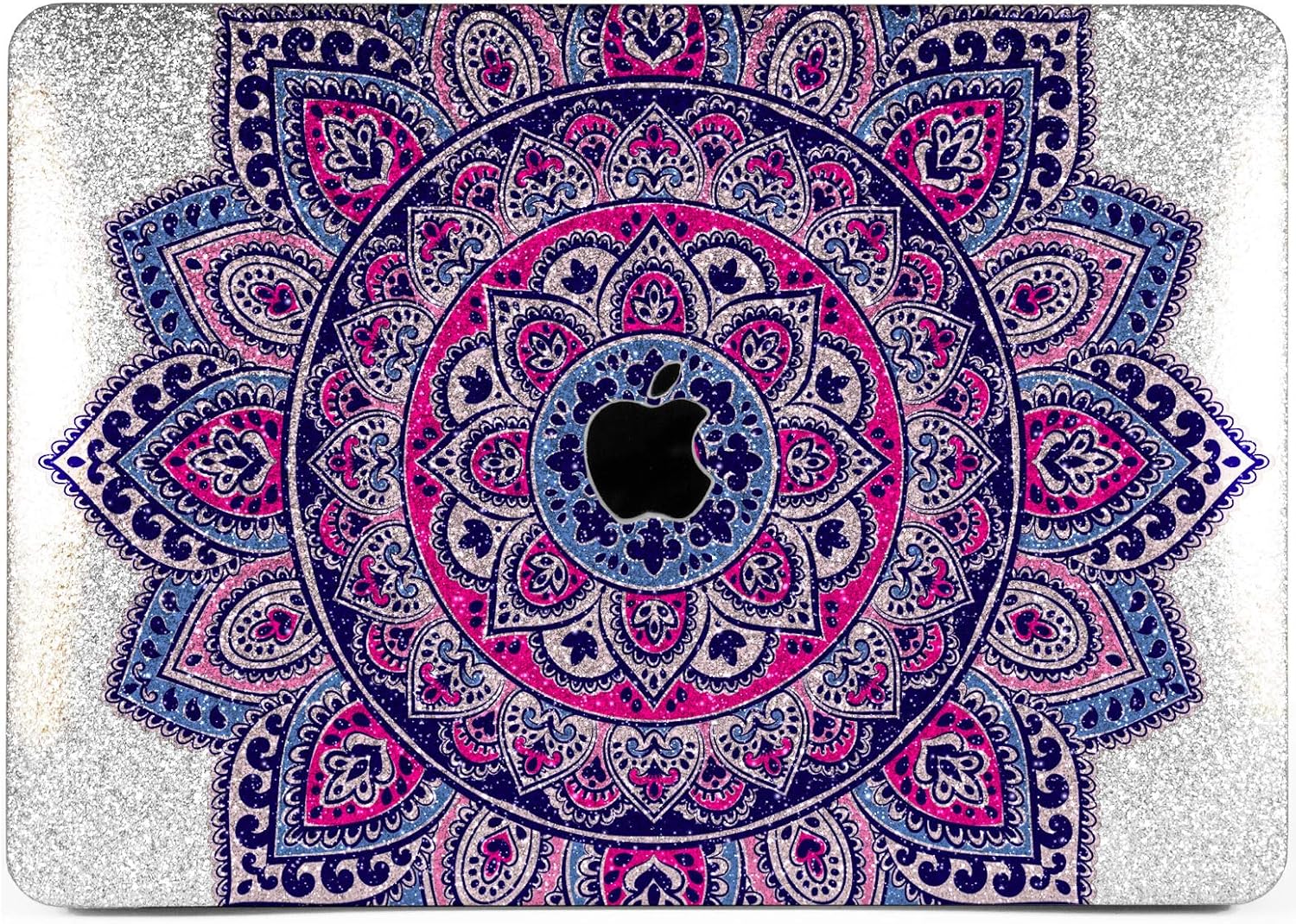 Cavka Hard Glitter Case for Apple MacBook Pro 13" 2019 Retina 15" Mac Air 11" Mac 12" Bling Silver Blue Oriental Indian Shiny Rose Gold Mandala Print Cover Glossy Design Bohemian Sparkly Pretty Pink