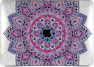 Cavka Hard Glitter Case for Apple MacBook Pro 13" 2019 Retina 15" Mac Air 11" Mac 12" Bling Silver Blue Oriental Indian Shiny Rose Gold Mandala Print Cover Glossy Design Bohemian Sparkly Pretty Pink