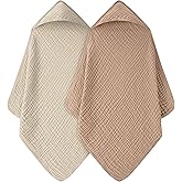 FIEMOL Baby Bath Towels, 100% Muslin Cotton Hooded Baby Towels for Newborn, 2 Pack Baby Towels with Hood for Infant Toddler and Kids, Large 32x32Inch, Soft and Absorbent