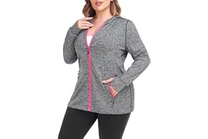 COOTRY Womens Plus Size Workout Jackets Full Zip Up Lightweight Athletic Running Hoodies with Thumb Holes