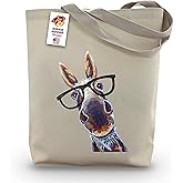 Donkey Tote Bag - Donkey Lover Gift - Donkey with Glasses Totes - Handmade Totes - Donkey Canvas Totes - Cute Donkey Reusable Shopping Bag - Donkey Gifts for Women - Grocery Bag - Handbag - Beach Bag