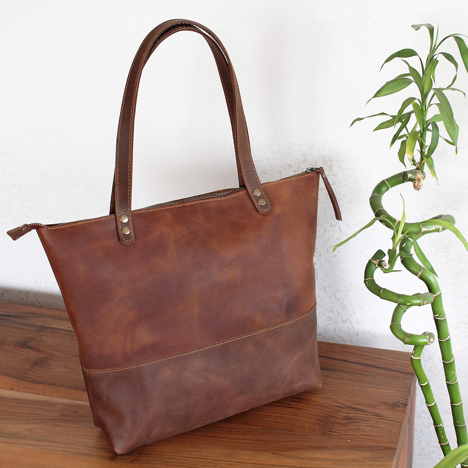 handmade leather tote bag