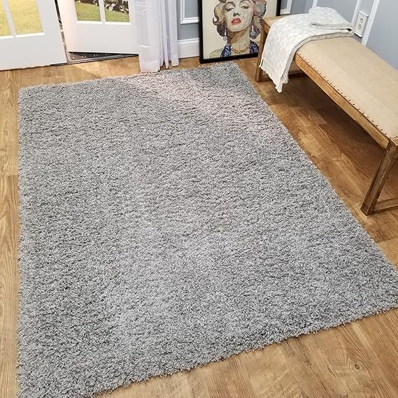 Maxy Home Shag Area Rug 3x5 Plain Solid Gray Grey Shag