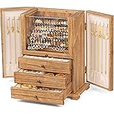 Srillollar Jewelry Box Organizer, Rustic Wooden Jewelry Boxes for Women Girls, Large Storage Earring Holder Organizer Display for Earrings Necklaces Rings Bracelets, Jewelry Case as Gifts for Her