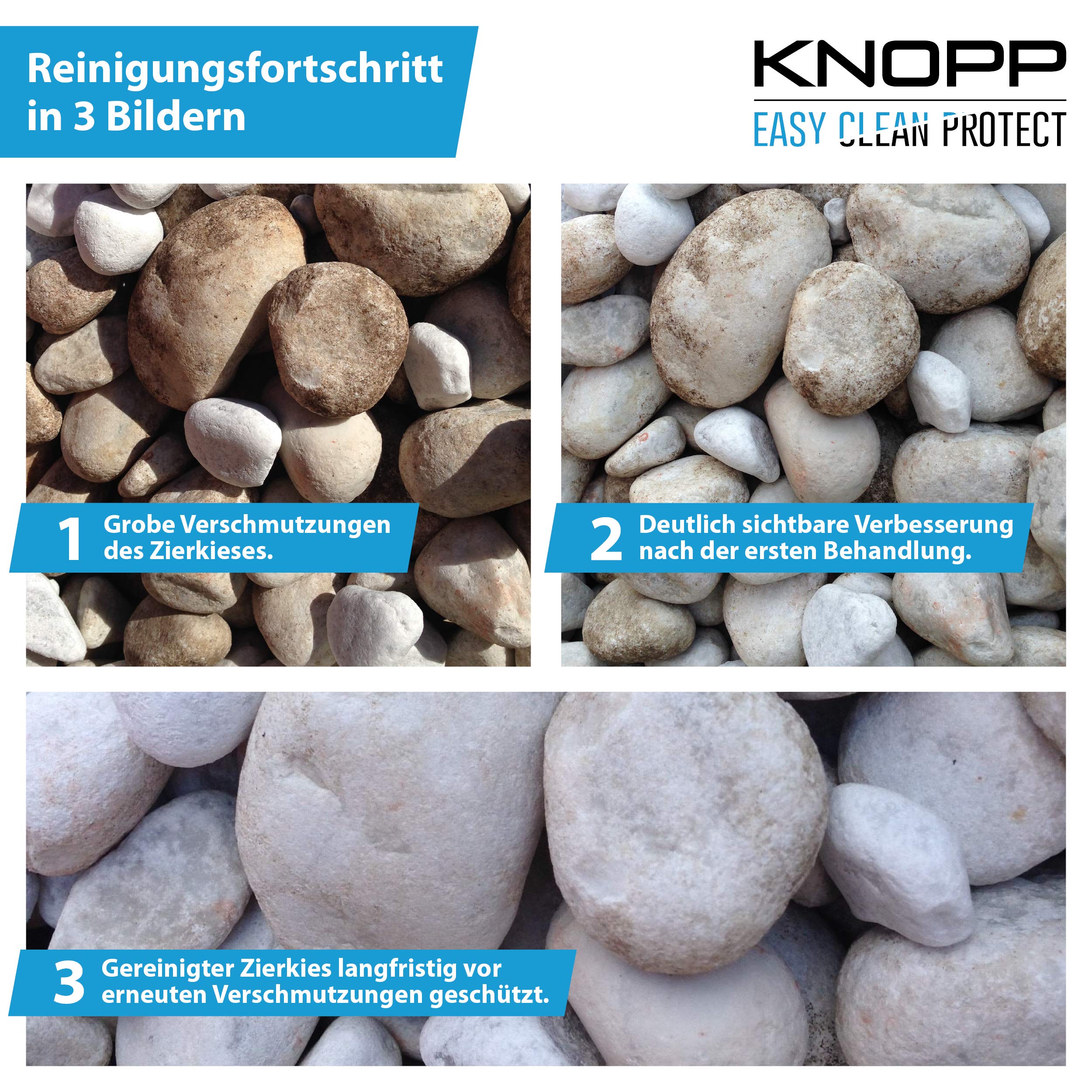 KNOPP Zierkies, Zierkiesreiniger + Versiegelung, Flechtenentferner, Grünbelagentferner, gebrauchsfertig, 500ml Sprüher 3