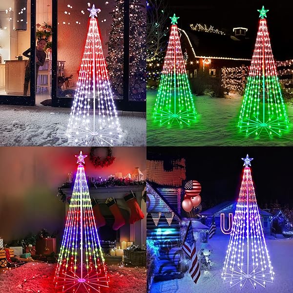 BRIZLED SMART RGB CHRISTMAS CONE TREE, 6.5FT 295 LED LIGHTED CHRISTMAS TREE APP CONTROL, COLOR CHANGING OUTDOOR CHRISTMAS TREE WITH LIGHTS, PRELIT XMAS TREE MUSIC SYNC WATERPROOF FOR INDOOR OUTDOOR