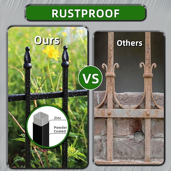 FOREHOGAR DECORATIVE METAL GARDEN FENCE 24 IN H X 10 FT L, BORDER FENCE PANELS ANIMAL BARRIER FOR DOGS, NO DIG GARDEN FENCING FOR YARD PATIO FLOWER BED LAWN OUTDOOR 5 PANELS + 6 STAKES BLACK