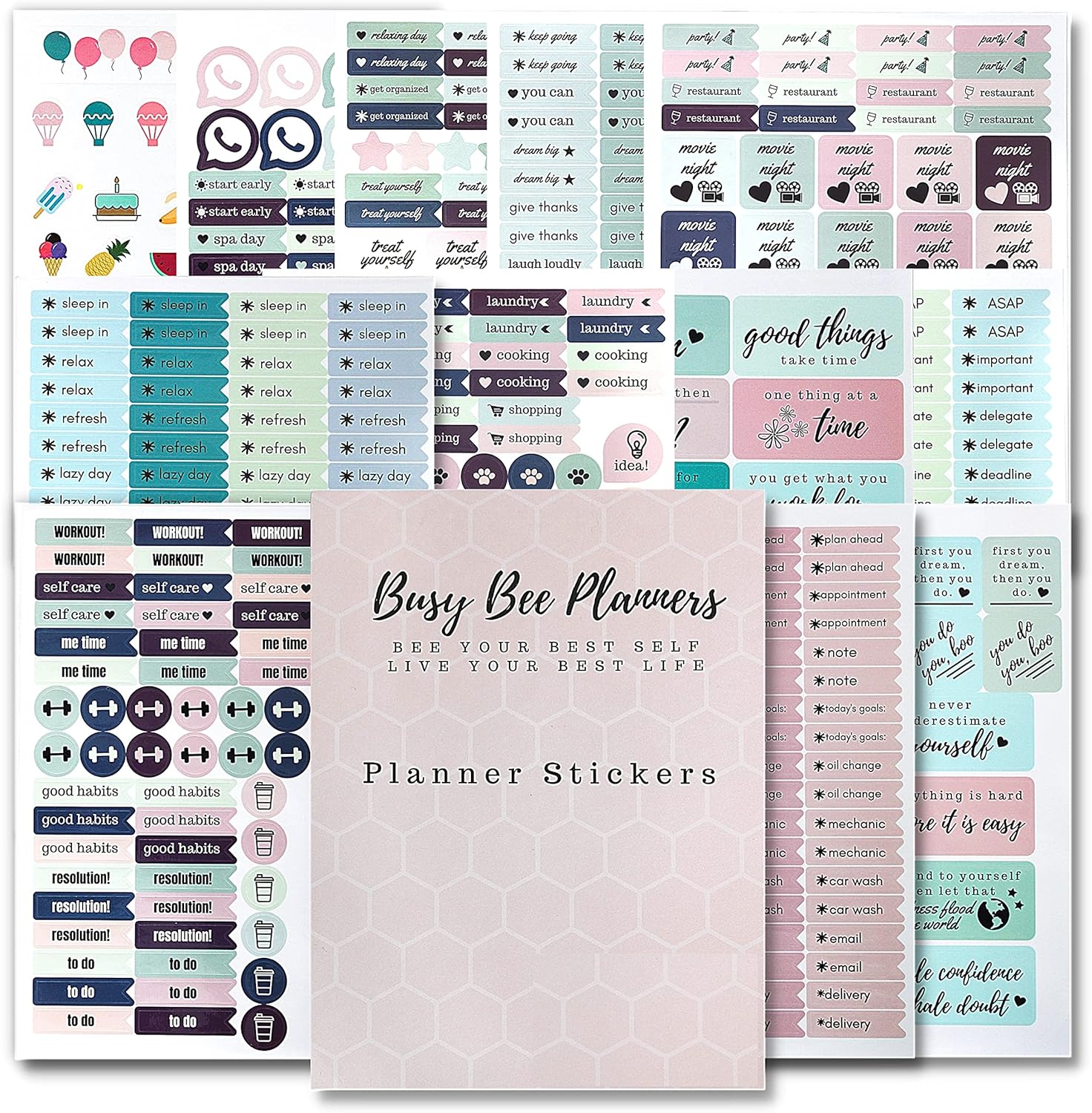 Planner Stickers - Set of Over 1,000 Planner Stickers - 20 Sheets of Colorful Stickers - Busy Bee Planners: Office Products
