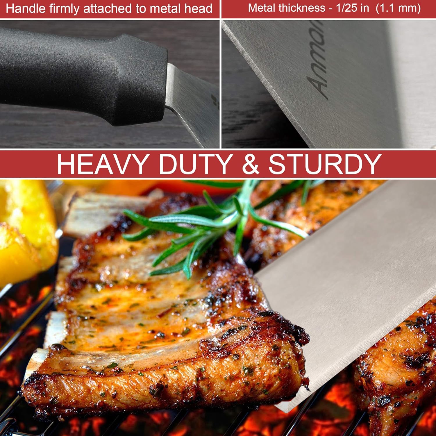 Metal Spatula Stainless Steel and Scraper - Professional Chef Griddle Spatulas Set of 3 - Heavy Duty Accessories Great for Cast Iron BBQ Flat Top Grill Skillet Pan - Commercial Grade: Kitchen & Dining