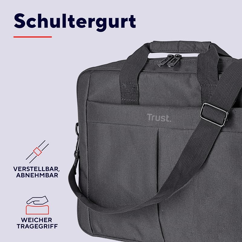 Primo Laptoptasche 16 Zoll, Tasche mit Schultergurt, Schwarz
