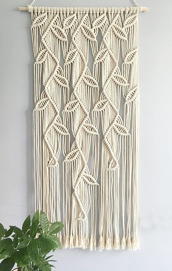 youngeast macrame window curtain home decor leaf shap wall hanging woven curtains kicthen curtain handmade tapestry beige