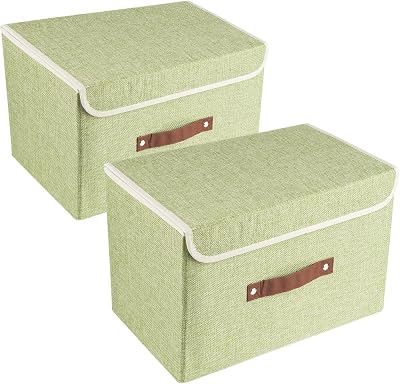 TYEERS Collapsible Storage Box with Lid Set of 2 Green 38x25x25 cm