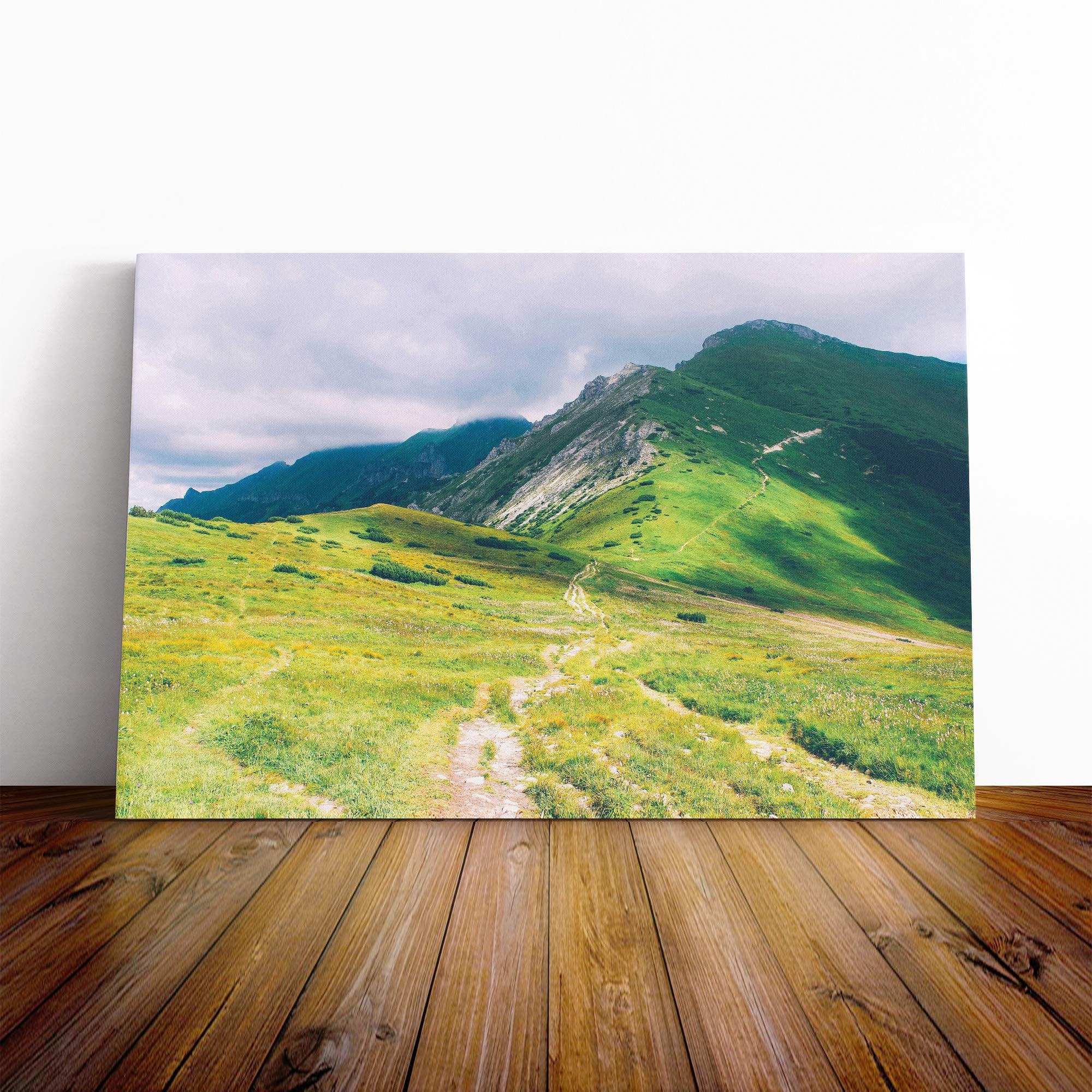 Landscape Pathway to The Mountain Ridge Canvas Print | Gallery Wrapped 30mm Frame Wall Art | 20x14 inches | Ready to Hang | Modern Landscape Picture | Living Room Bedroom Lounge Office