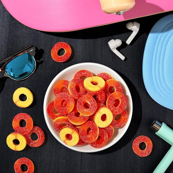 TROLLI PEACHIE O’S SOUR GUMMY RINGS CANDY, 5 POUND BULK BAG