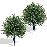 Yangrass 2PCS Artificial Cedar Topiary Ball Tree with Ground Spike,23"(2FT) | UV-Anti,Realistic Bushes with Vivid Looking,No Maintenance,Indoor &amp; Outdoor use,Easy Installation,Garden Porch Backyard Decor