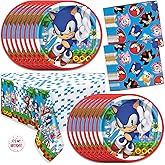 Sonic the Hedgehog Birthday Party Supplies, Plates, Napkins for 16, Table Cover | Sonic Birthday Party Decorations | Sonic Party Decorations | Officially Licensed