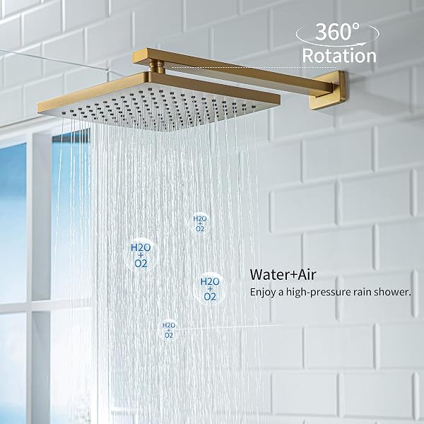 CASTA DIVA BRUSHED GOLD RAIN SHOWER HEAD SYSTEM WITH HANDHELD SPRAY COMBO, SHOWER DIVERTER AND BRASS VALVE TRIM KIT, FAUCET SET, WALL MOUNTED, SQUARE