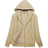 MAGCOMSEN Womens Zip Up Hoodies Sherpa Lined Fleece Thermal Jacket Full Zip Winter Warm Casual Thick Coats Pockets