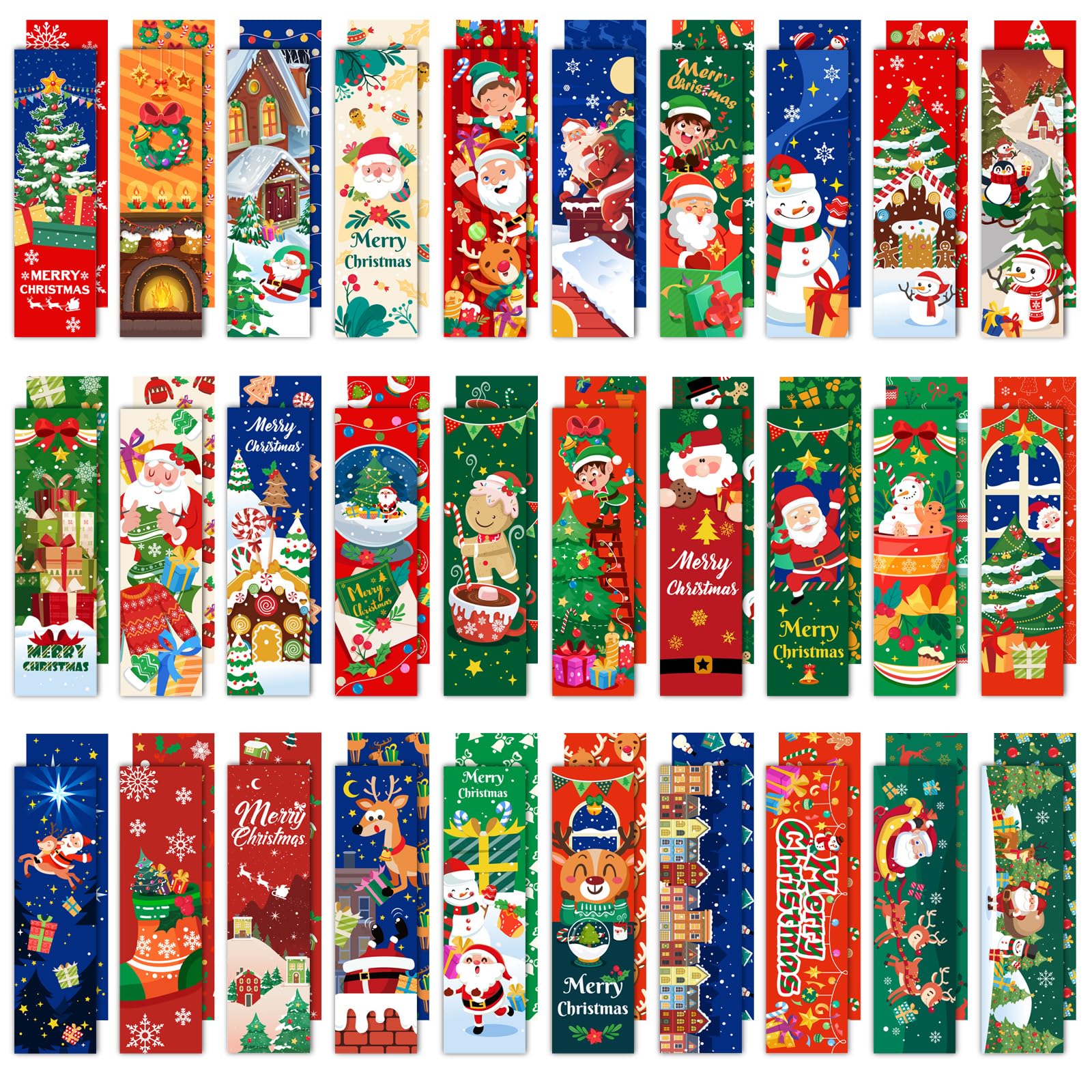MWOOT 30 Pieces Christmas Paper Bookmarks, Double-sided Page Clips with Santa Claus Design, Creative Xmas Reading Paper Cards for Book Lovers, Student, Classroom Rewards, Party Favors,Gift Bag(15x4CM)