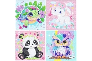 NANZHOO 4 Pack Cartoon Diamond Art Kits for Kids, Crafts for Girls 8-12 Arts and Crafts for Kids Ages 4-8, 5D Cute Animals Diamond Art Painting for Adults Beginner, Gem Art for Home Wall Decor (6X6 inch)