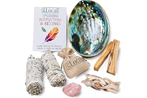 JL Local Perfect Unity Smudging Kit - 2 White Sage Smudge Sticks + 2 Palo Santo Sticks + Abalone Shell Bowl + Rose Quartz Crystal | Healing Incense for Cleansing, Blessing, Protection, Meditation