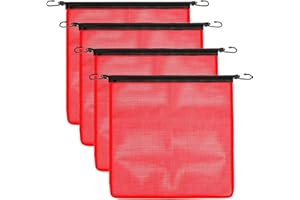 PYRRHIAX 4Pcs Warning Safety Flag with Vinyl Welt and Bungee Cord 18 x 18 Inch,Red Mesh Safety Flag Warning Flag for Trucks, Trailer Safety Flagred flags for truck loads(Bright red)