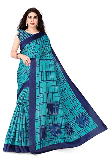 Womens Khadi Silk Checks Prints Saree With Blouse Piece