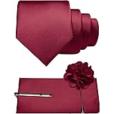 JEMYGINS Formal Necktie Solid Color Tie and Pocket Square with Tie Clip Lapel Pin Sets for Men 4PCS