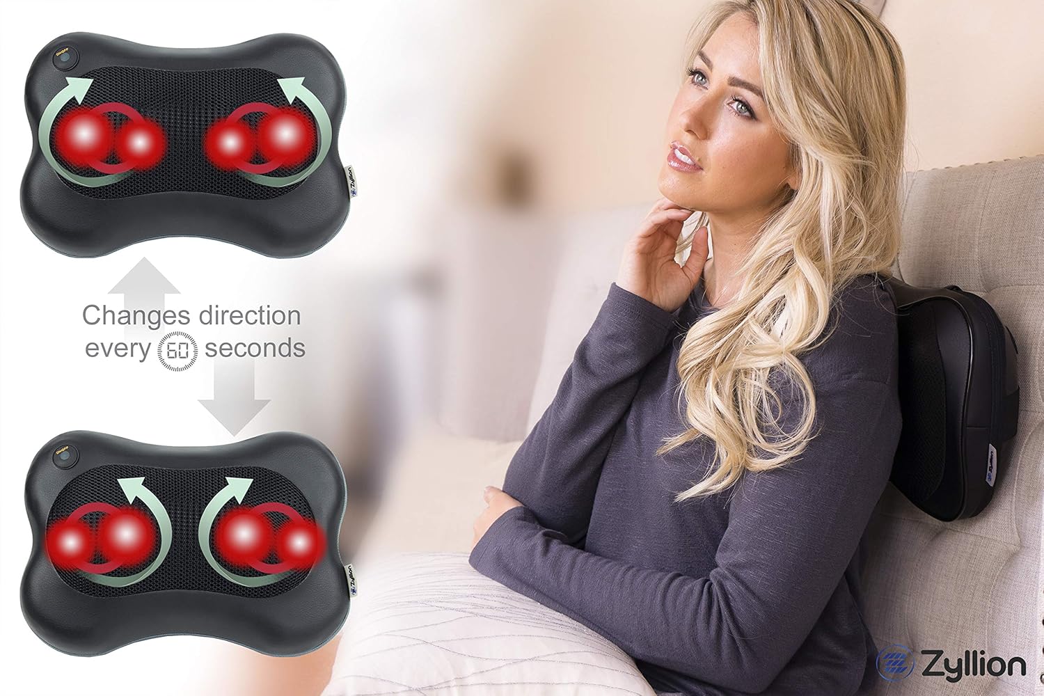 Zyllion Shiatsu Back and Neck Massager - Kneading Massage Pillow with Heat for Shoulders, Lower Back, Calf - Use at Home and Car, Black, (ZMA-13-BK): Home & Kitchen