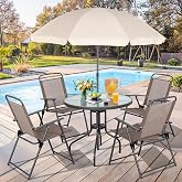 Vongrasig 6 Pieces Folding Patio Dining Set, All Weather Small Metal Outdoor Table and Chair Set, Garden Patio Furniture Set 