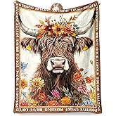 HeartGlint Highland Cow Blanket Gifts for Women, Cute 50 x 60 Inch Flannel Cow Print Throw Blanket, Highland Cow Theme Gifts for Girls Women Lovers for Bed Couch Sofa