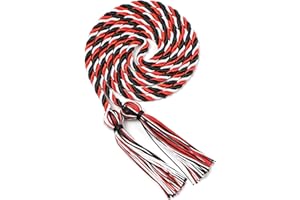 FtyFty 2Pcs Graduation Honor Cords 68" Long, Double and Single, Polyester Twisted Strand with Tassels 36 Colors (Red Black White)